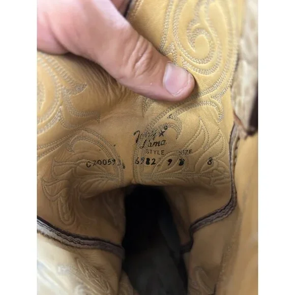 Justin Boots Mens Size 9 Brown Tan Western Cowboy Exotic Leather Ostrich Roper